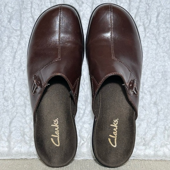 Clarks Womens Brown Leather Slip On Mule Clogs Wedge Shoes SZ US 7 M - Picture 5 of 12